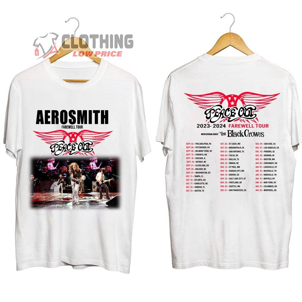 Aerosmith World Tour 2024 Setlist Tickets Merch, Aerosmith 2023 - 2024 Peace Out Farewell Tour With The Black Crowes Tour Shirt, Aerosmith Farewell Tour 2024 T-Shirt