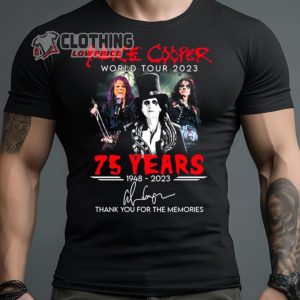 Alice Cooper World Tour 2023 Merch Alice Cooper 75 Years 1948 2023 Thank You For The Memories Signature T shirt 1