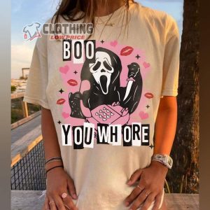 Boo Halloween Shirt, Boo You Whore T-Shirt, Vintage Scary Ghostface Scream, Spooky Ghost Holding Knife Shirt, Funny Ghost Calling Halloween, Halloween Gift