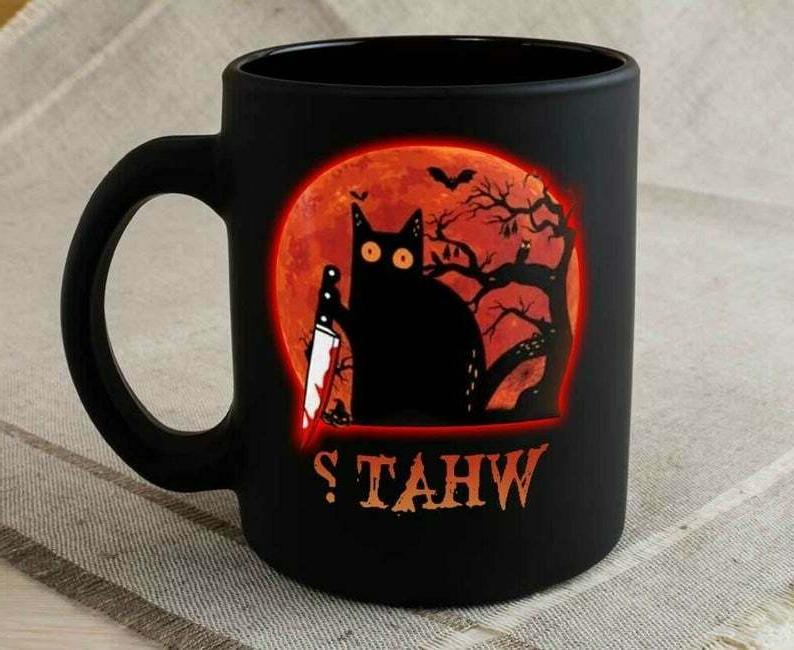 Black Cat Earthenware Mug with Halloween Design not.coffee mug