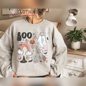 Boo Vintage Witch Halloween Sweatshirt Funny Ghosts Halloween Sweater Halloween Shirts For Women1 1