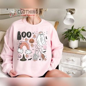 Boo Vintage Witch Halloween Sweatshirt Funny Ghosts Halloween Sweater Halloween Shirts For Women1 2