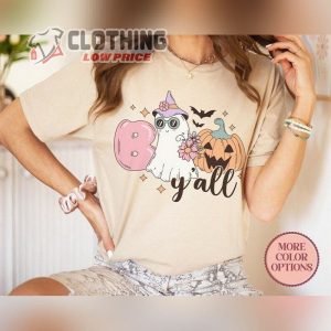 Boo Y’All T-Shirt, Women Halloween Shirt, Floral Ghost Spooky Pumpkin Bat Tee
