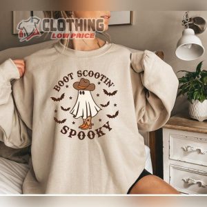 Boot Scootin Spooky Sweatshirt, Cowboy Ghost Halloween Shirt, Cute Spooky Shirt