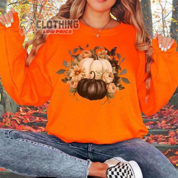 Cottagecore Fall Whimsigoth Pumpkin Sweatshirt, Nature Witch Halloween Sweatshirt