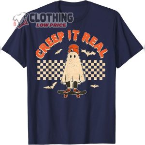 Creep It Real Skateboarding Cute Ghost Bat Halloween Costume T-Shirt