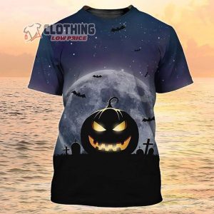 Creepy Pumpkin At Halloween Night 3D All Over Printed Tee Shirts, Horror Nights Halloween Shirt Merch