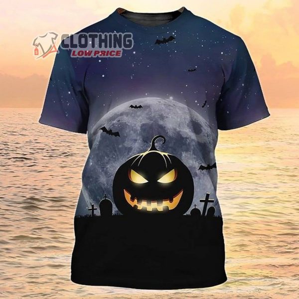 Creepy Pumpkin At Halloween Night 3D All Over Printed Tee Shirts Horror Nights Halloween Shirt Merch