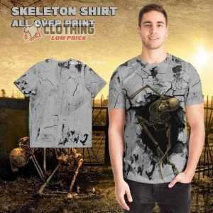 Dark Grey Skeleton Shirt, Skeleton Halloween Shirt, Skeleton TShirt, Skeleton 3D All Over Print Tee