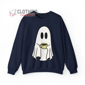 Funny Ghost With Coffee Halloween Sweatshirt, Funny Halloween Shirt, Cute Ghost Sweatshirt, Spooky Coffee Lovers Merch