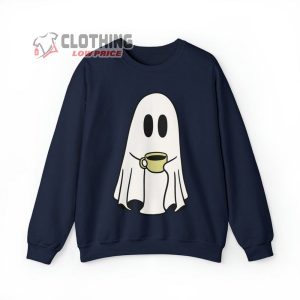 Funny Ghost With Coffee Halloween Sweatshirt Funny Halloween Shirt Cute Ghost Sweatshirt Spooky Coffee Lovers Merch1