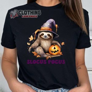 Funny Halloween Shirt, Sloth Halloween Shirt, Slocus Pocus Halloween Tee Shirt, Witch Sloth holding Halloween Pumpkin Tee, Funny Witch T Shirt, Halloween Customs
