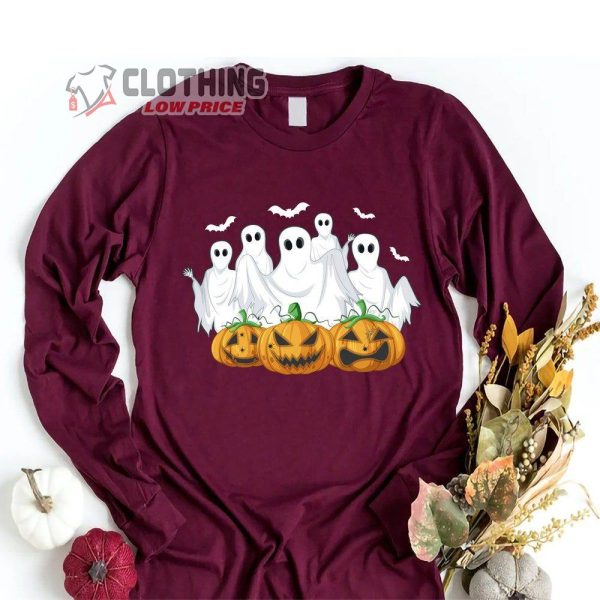 Ghost And Pumpkin Boo Halloween Long Sleeve Shirt