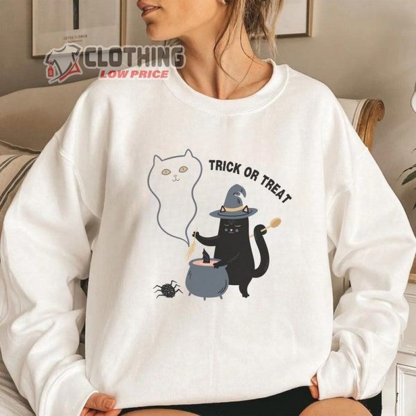 Ghost Cat Halloween Sweatshirt, Black Cat Shirt, Spooky Season Halloween Sweater, Cat Lover Sweatshirt, Halloween Cat Shirt