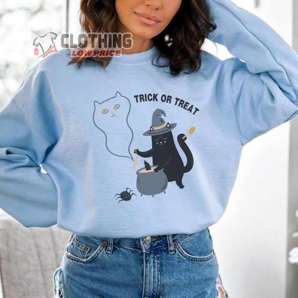 Ghost Cat Halloween Sweatshirt, Black Cat Shirt, Spooky Season Halloween Sweater, Cat Lover Sweatshirt, Halloween Cat Shirt