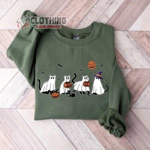 Ghost Cats Pumpkin Halloween Shirt Halloween Cat Witch Sweatshirt 2023 Happy Halloween Spooky Season Merch2