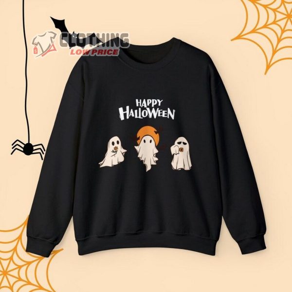 Halloween Sweatshirt, Happy Halloween Shirt, Cute Ghost T-Shirt, Spooky Ghost Halloween Tee, Halloween Bat, Halloween Gift Sweatshirt, Spooky Season