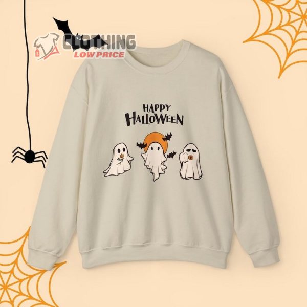 Halloween Sweatshirt, Happy Halloween Shirt, Cute Ghost T-Shirt, Spooky Ghost Halloween Tee, Halloween Bat, Halloween Gift Sweatshirt, Spooky Season