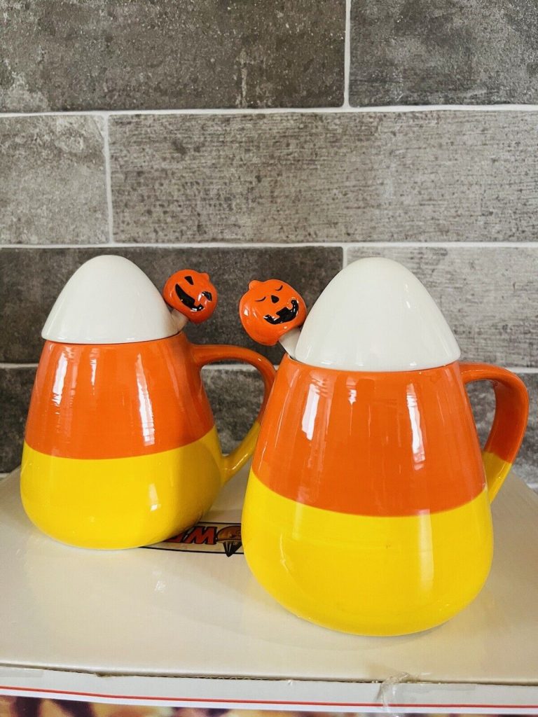 Halloween Candy Corn Coffee Mug Set Toppers Spoons picclick