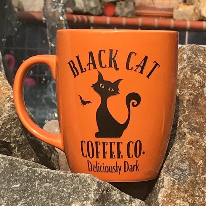 Halloween Cat Coffee Mug Set esty 1