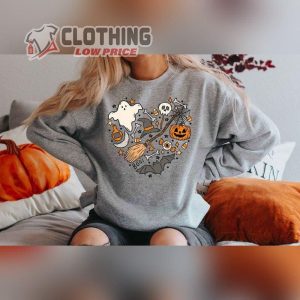 Halloween Doodles Hearth Shirt Gift For Halloween Moms Pumpkin Witch Ghost Skull Bat Halloween Sweatshirt3