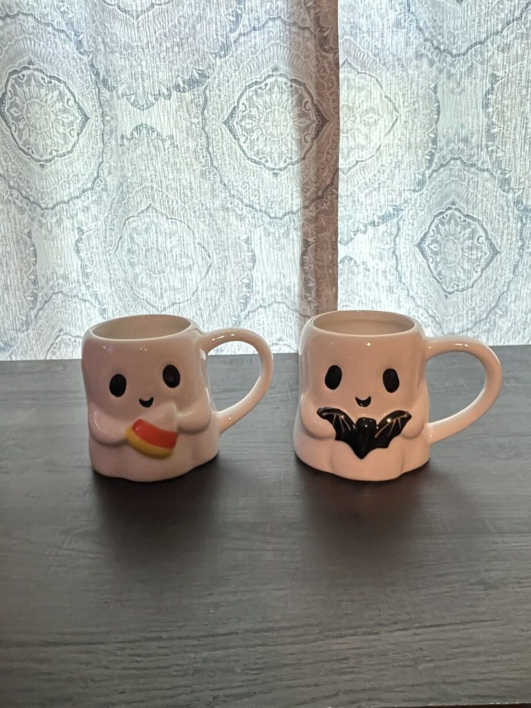 Halloween Ghost Mug Set With Candy Corn and Bat ebay