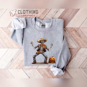Halloween Skeleton Western Cowboy Sweatshirt, Western Cowboy Killer Sweatshirt, Retro Skeleton Cowboy Sweatshirt For Women