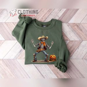 Halloween Skeleton Western Cowboy Sweatshirt Western Cowboy Killer Sweatshirt Retro Skeleton Cowboy Sweatshirt For Women3