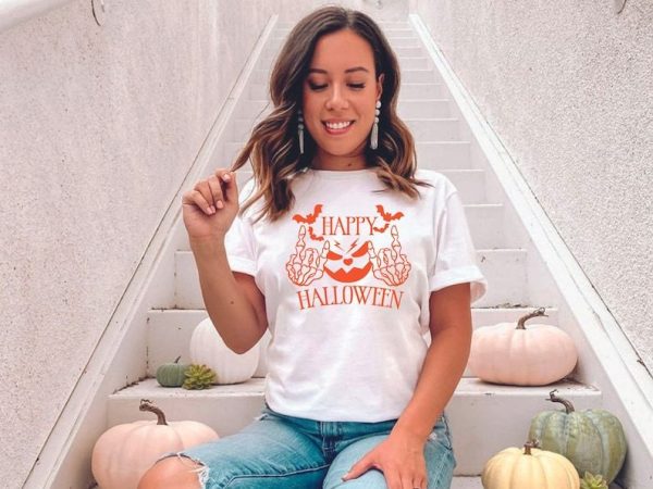 Happy Halloween Jack O Lantern Skeleton Hand Shirt, Halloween Skeleton T- Shirt, Skeleton Hand Halloween