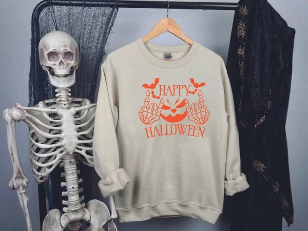 Happy Halloween Jack O Lantern Skeleton Hand Shirt, Halloween Skeleton T- Shirt, Skeleton Hand Halloween