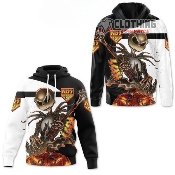 Kiss Band Mix Jack Skellington Pumpkin Merch, Kiss Band Halloween Hoodie 3D All Over Printed