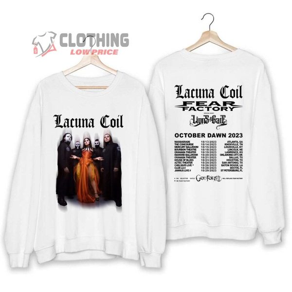 Lacuna Coil And Fear Factory US Tour 2023 Merch, Lacuna Coil 2023 Dawn US Tour Shirt, Lacuna Coil 2023 Concert With Lions At The Gate T-Shirt