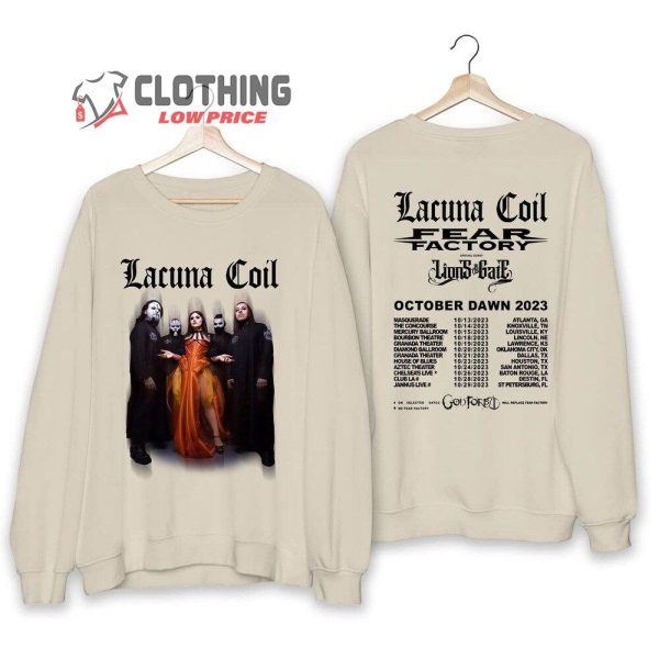 Lacuna Coil And Fear Factory US Tour 2023 Merch, Lacuna Coil 2023 Dawn US Tour Shirt, Lacuna Coil 2023 Concert With Lions At The Gate T-Shirt