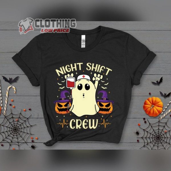 Night Shift Crew Nurse Halloween Sweatshirt, Spooky Season, Pumpkin Nursing Halloween Sweater, Cute Ghost Nurse T-Shirt