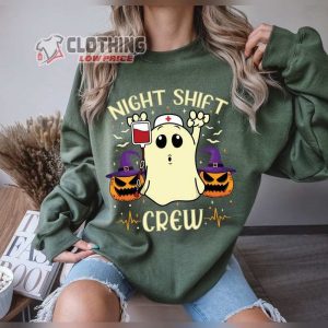 Night Shift Crew Nurse Halloween Sweatshirt Spooky Season Pumpkin Nursing Halloween Sweater Cute Ghost Nurse T Shirt3