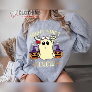 Night Shift Crew Nurse Halloween Sweatshirt Spooky Season Pumpkin Nursing Halloween Sweater Cute Ghost Nurse T Shirt4