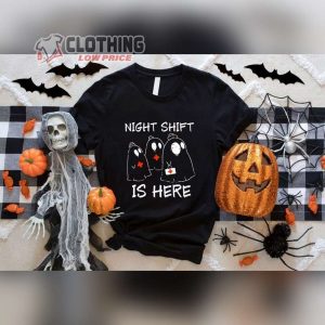 Night Shift Is Here Halloween Sweatshirt, Spooky Nurse Halloween Shirt, Halloween Nurse Funny Ghost T-Shirt, Nursing Student Tee, Spooky Season Shirt
