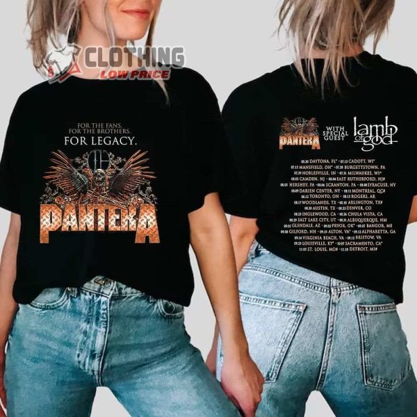 Pantera World Tour 2023 With Special Guest Lamp Of God Merch, Pantera Tour Dates 2023 Shirt, Pantera For The Fans For The Brothers For Legacy Tour 2023 T-Shirt