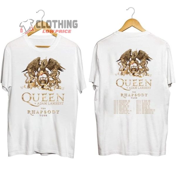 Queen The Rhapsody Tour 2023 Adam Lambert Merch, The Rhapsody 2023 Concert Shirt, Queen And Adam Lambert Tour Dates 2023 T-Shirt