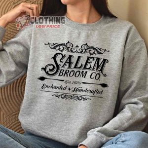 Salem Broom Co Est 1692 Sweatshirt, Salem Broom Enchanted Handcrafted Shirt, Retro Salem Massachusetts Halloween Merch