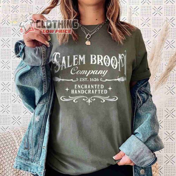 Salem Broom Company Est 1626 Merch, Salem Broom Enchanted Handcrafted Shirt, Retro Salem Massachusetts Halloween Sweatshirt
