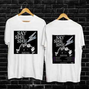 Say She She March Tour Dates 2024 Merch, Silver UK-EU March Tour 2024 Shirt, Say She She Tour 2024 T-Shirt