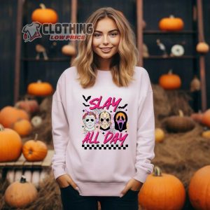 Slay All Day Cute Ghosts Halloween Sweatshirt, Spooky Season Womens Halloween Sweatshirt, Halloween Killers Tee, Horror Movie Killers Shirt