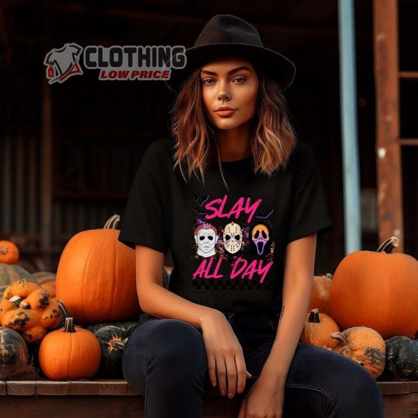 Slay All Day Cute Ghosts Halloween Sweatshirt, Spooky Season Womens Halloween Sweatshirt, Halloween Killers Tee, Horror Movie Killers Shirt