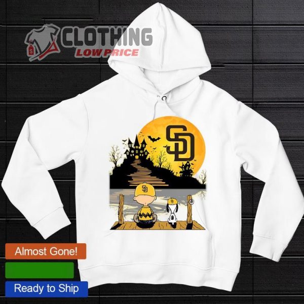 Snoopy Charlie Brown Sit Under Moon San Diego Padres Halloween shirt hoodie t shirt