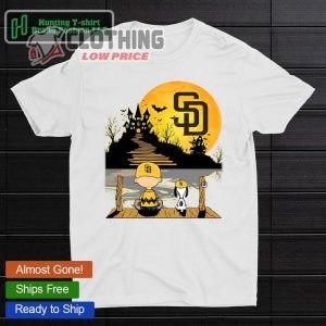 Snoopy Charlie Brown Sit Under Moon San Diego Padres Halloween shirt t shirt