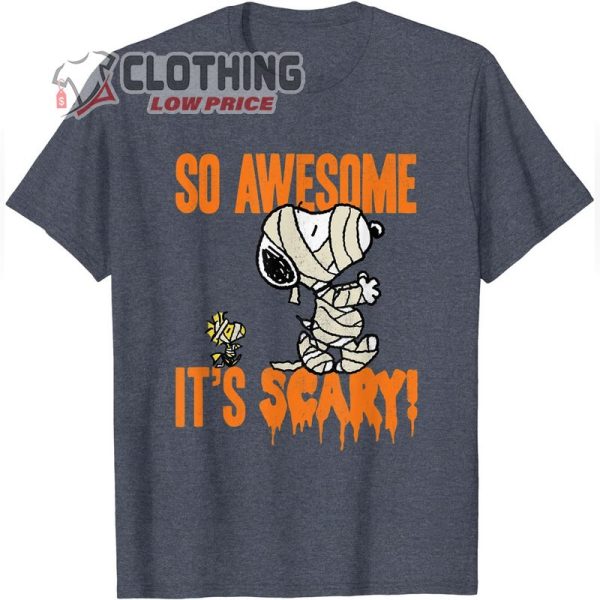 So Awesome It’s Scary Snoopy Woodstock Halloween Shirt, Snoopy Woodstock Mummy Halloween Tee Shirt