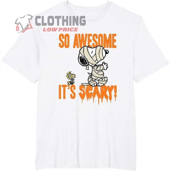 So Awesome It’s Scary Snoopy Woodstock Halloween Shirt, Snoopy Woodstock Mummy Halloween Tee Shirt