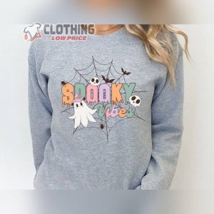 Spooky Vibes Halloween Sweatshirt Skull Spider Halloween Women Sweatshirt1 1