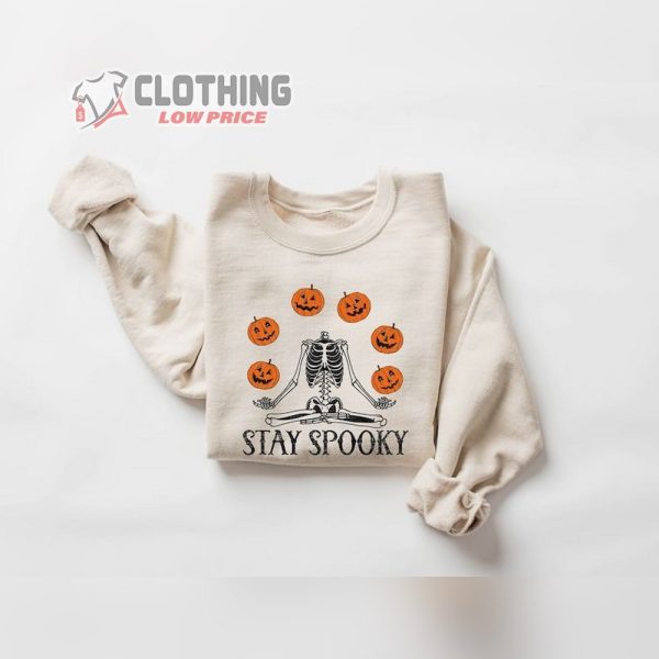 Stay Spooky Pumpkin Halloween Sweatshirt, Skeleton Halloween Tee, Pumpkin Sweatshirt, Fall Spooky Season Shirt For Women